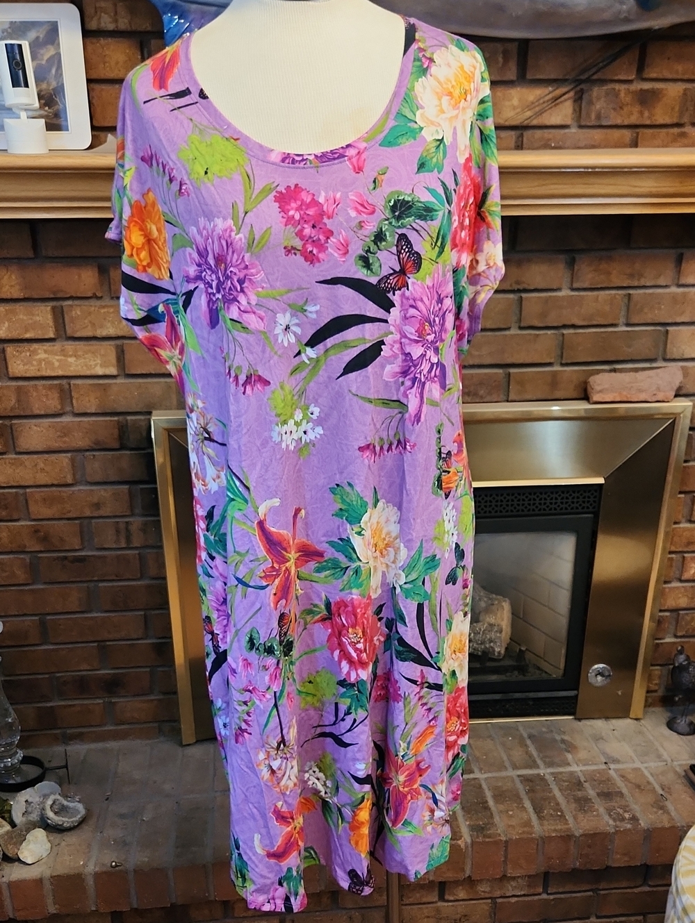 Johnny Was XXL Floral Nightgown Swim Cover Up Tropical Stretchy Soft Sleep Dress